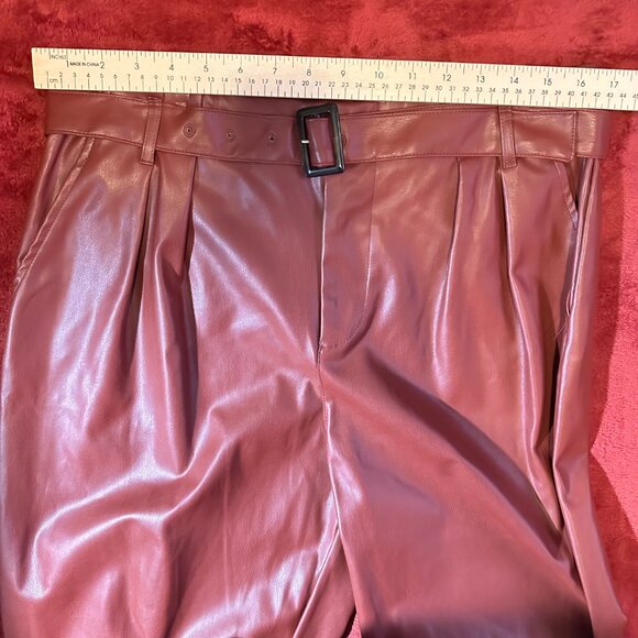 High Waisted Red Faux Leather Pants - Size 12 - Picture 10 of 11